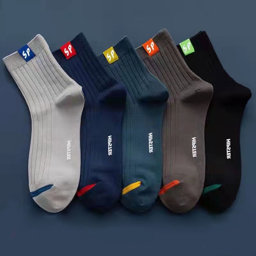 Picture of 5 pairs in a bag Men's pure cotton socks Simple style letter medium tube jacquard casual socks