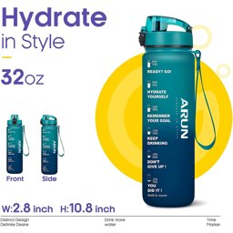 ARUN Motivational Water Bottle 1000ML with Times & Removable Strainer To Drink, Resuable Leakproof的图片