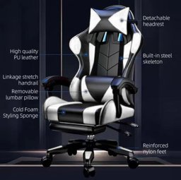 AIODIY gaming chair computer chair freely adjustable height home office ergonomic chair with footstool and dual pillows的图片