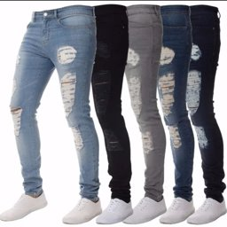 Picture of Men Casual Ripped Hole Jeans Outwears Denim Pants Skinny Trousers Streetwear