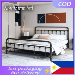 Nordic wrought iron bed style wrought iron bed European wrought iron bed prince bed princess bed black/white/gold的图片