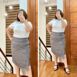 Picture of PLUS SIZE CHUBBY Women Skirt Office Formal Pencil Slit XL 2XL Interlock in Plaid Checkered BRISBANE