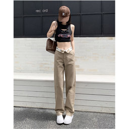 Picture of Flapped suit pants, women's straight leg pants, high waist, slim and wide leg casual pants