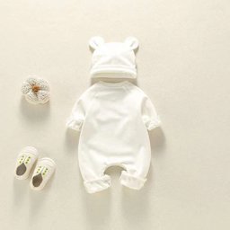 Picture of New Born Baby Clothes Set Jumpsuit for Infant Cute Long-sleeved Newborn Onesies Bear Romper Suit with Cap Costume for Boy Girl Outfit